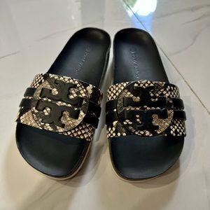 Tory Burch anatomic slides snake print